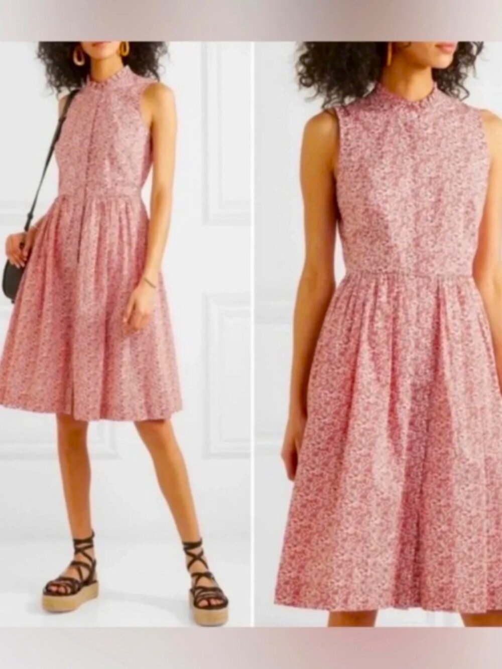 J.Crew Size 10 Liberty Floral Print Sleeveless Ruffle Neck Midi Dress Red - Picture 2 of 11